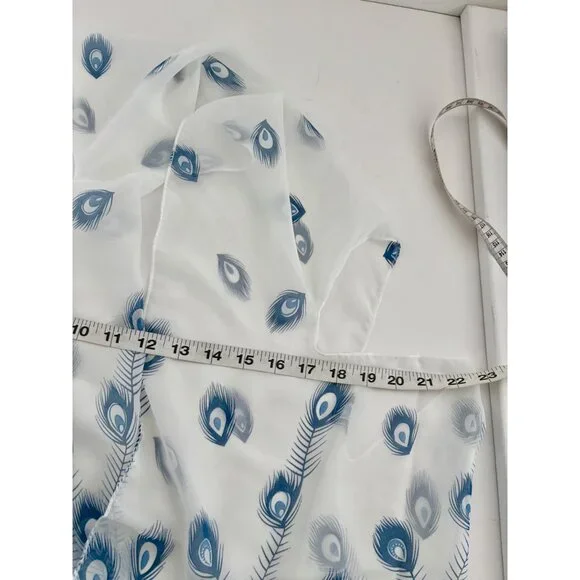 Sheer Cardigan OS Peacock Feather Print Sleeveless Boho Whimsical Beachy Coastal - Picture 10 of 11